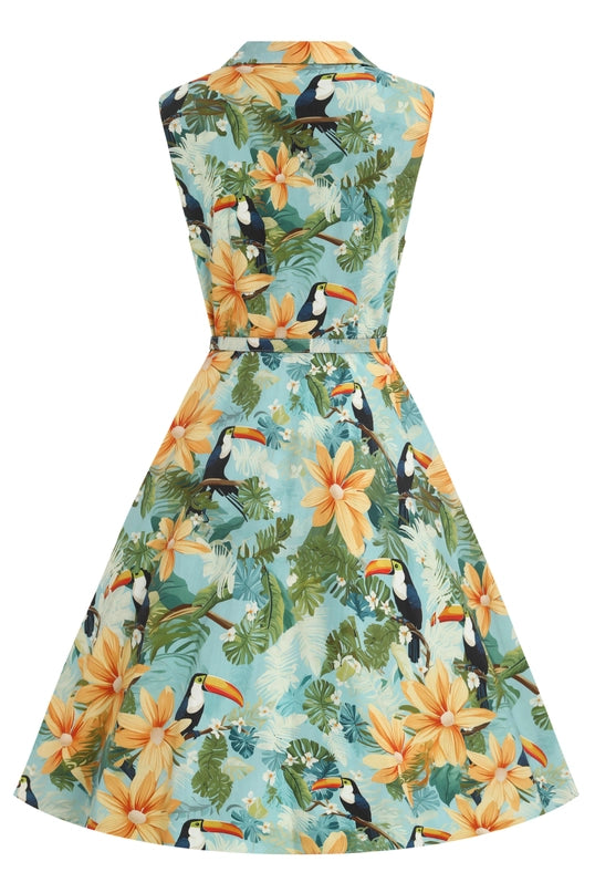 Poppy Vintage Tropical Tiki Print Shirt Dress by Dolly & Dotty