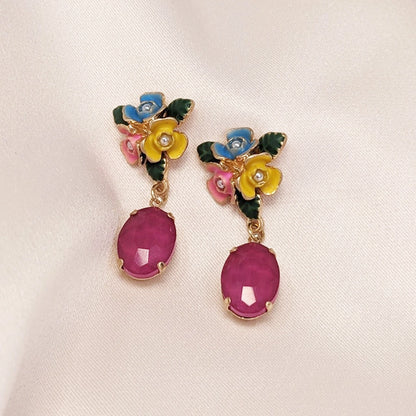 Flower Drop Earrings: Hand Painted Peony Earrings by Lovett & Co