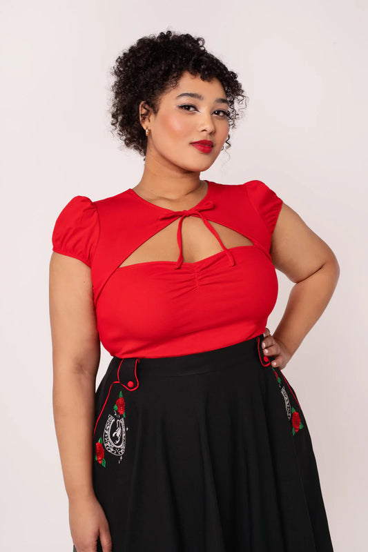 Priscilla Sweetheart Casual Top in Red by Hell Bunny - Lemonie Boutique