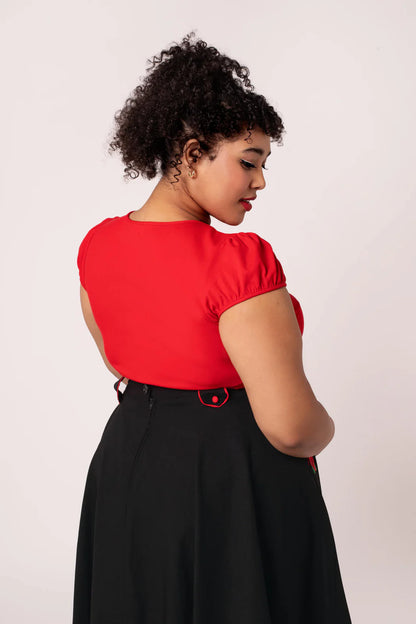 Priscilla Sweetheart Casual Top in Red by Hell Bunny - Lemonie Boutique