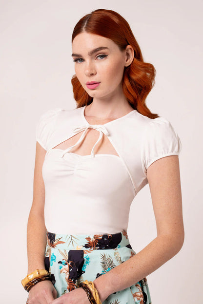 Priscilla Sweetheart Casual Top in Ivory by Hell Bunny - Lemonie Boutique