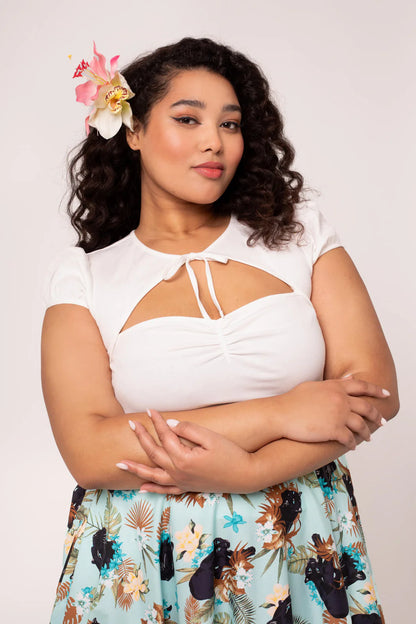 Priscilla Sweetheart Casual Top in Ivory by Hell Bunny - Lemonie Boutique