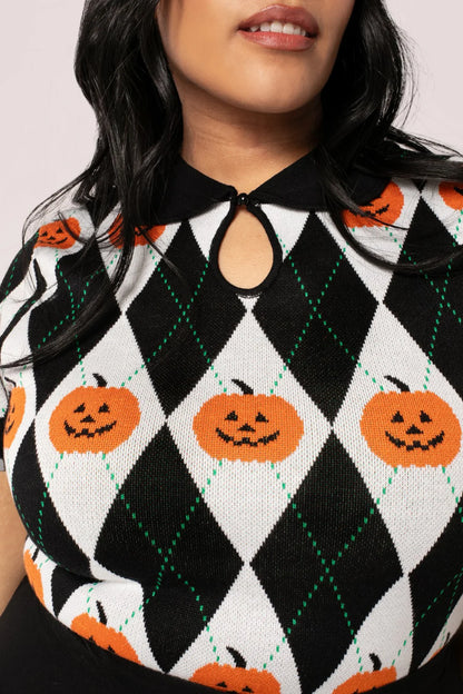 Pumpkin Head Knit Top by Hell Bunny