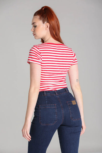 Kit Red White Stripe Top by Hell Bunny