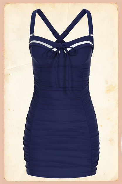 Sailor Folded Collar Swimsuit by Collectif