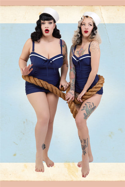 Sailor Folded Collar Swimsuit by Collectif