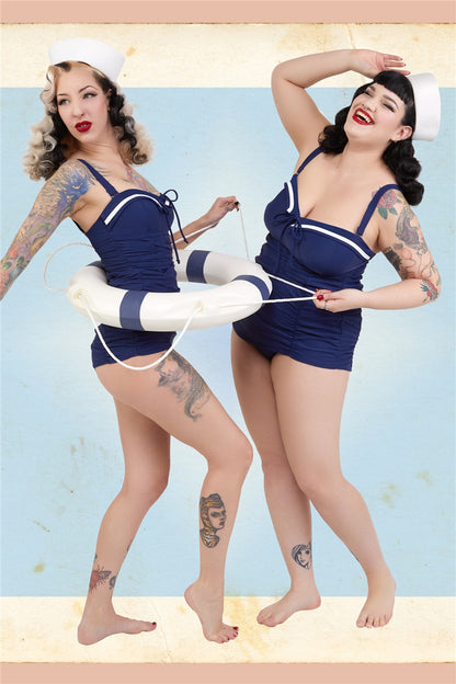 Sailor Folded Collar Swimsuit by Collectif