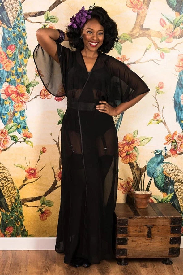 1930s Sheer Black Lounging Robe by What Katie Did