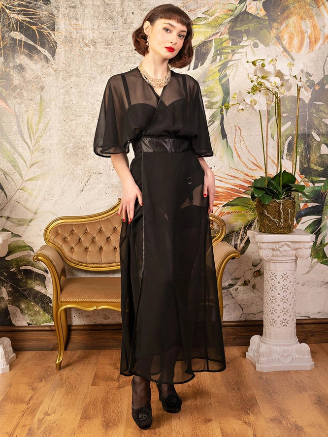 1930s Sheer Black Lounging Robe by What Katie Did