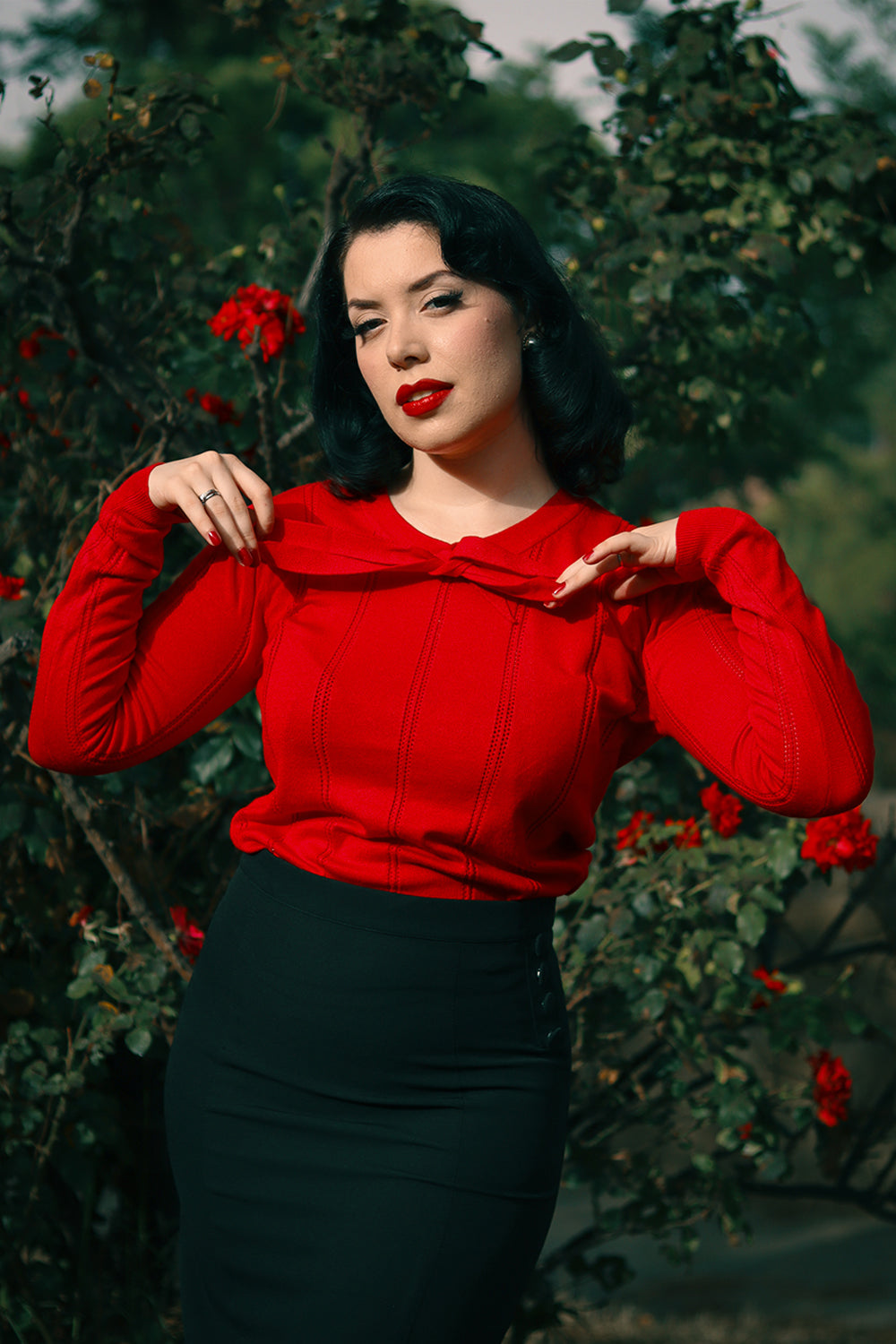 Shelly Knitted Top In Red by Hearts and Roses
