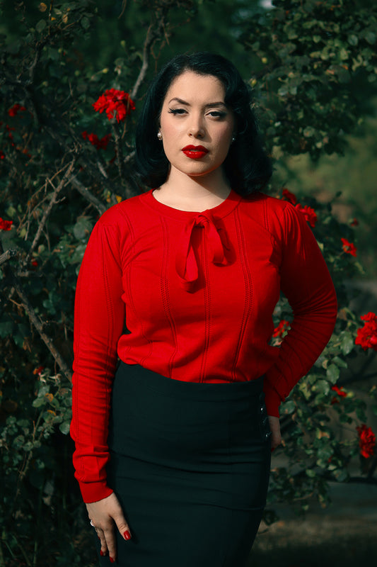 Shelly Knitted Top In Red by Hearts and Roses