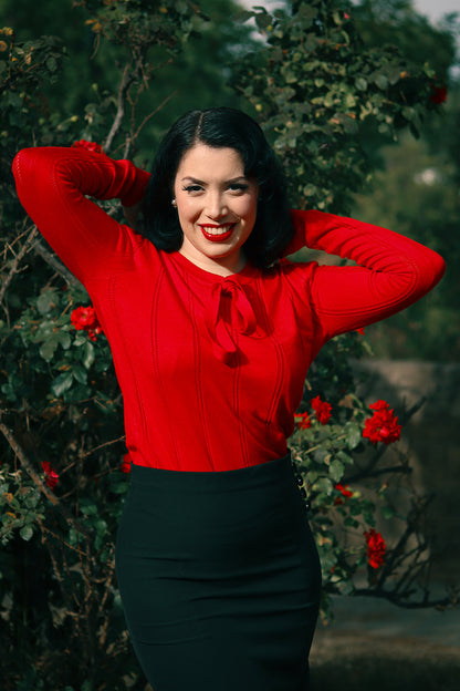 Shelly Knitted Top In Red by Hearts and Roses