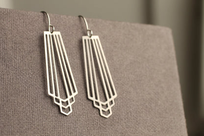 Silver Art Deco Cut Earrings