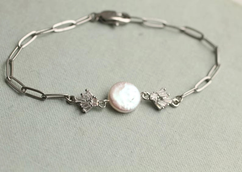 Art Deco Crystal and Freshwater Pearl Bracelet