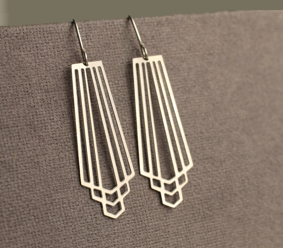 Silver Art Deco Cut Earrings