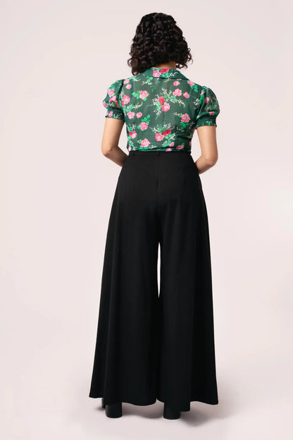 Simone Black Super Wide Swing Trousers by Hell Bunny