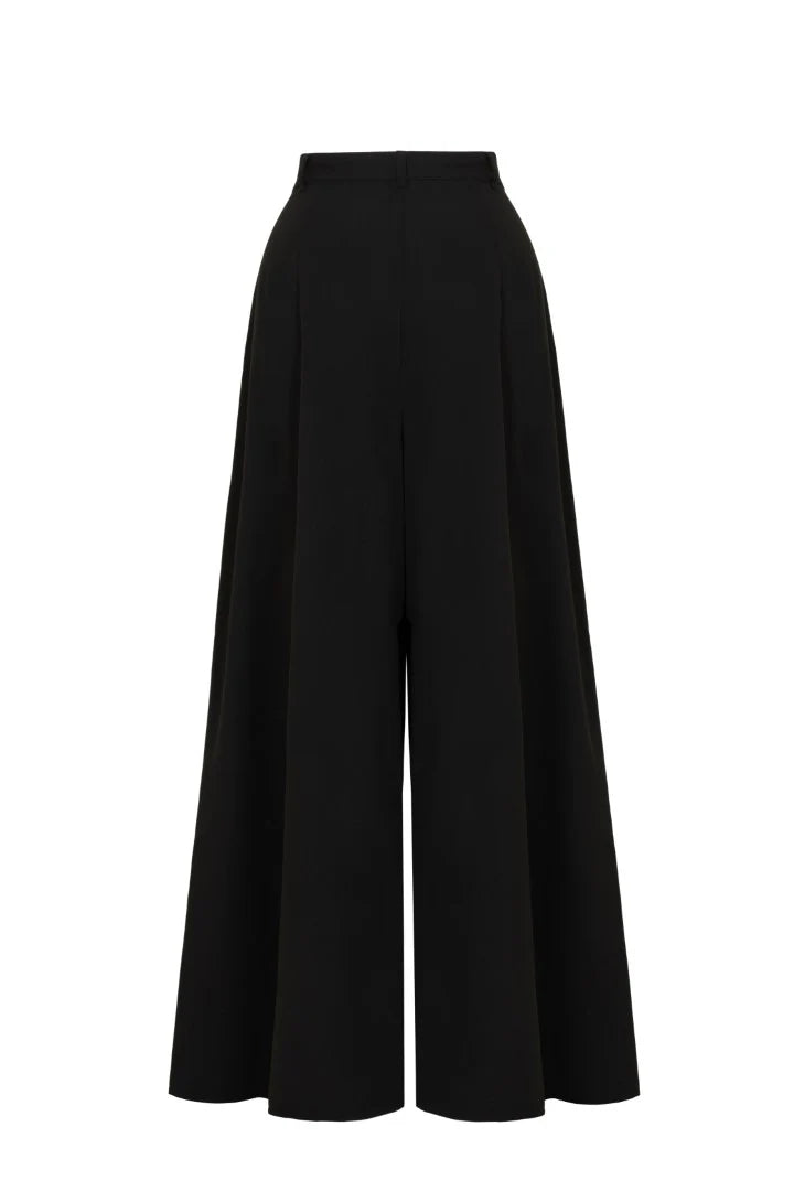 Black wide-leg pants on a white background