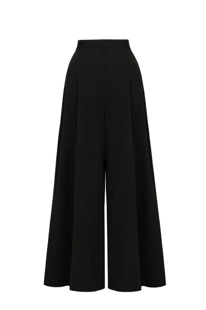 Black wide-leg pants on a white background
