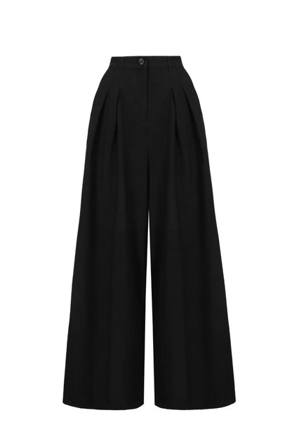Black wide-leg pants on a white background