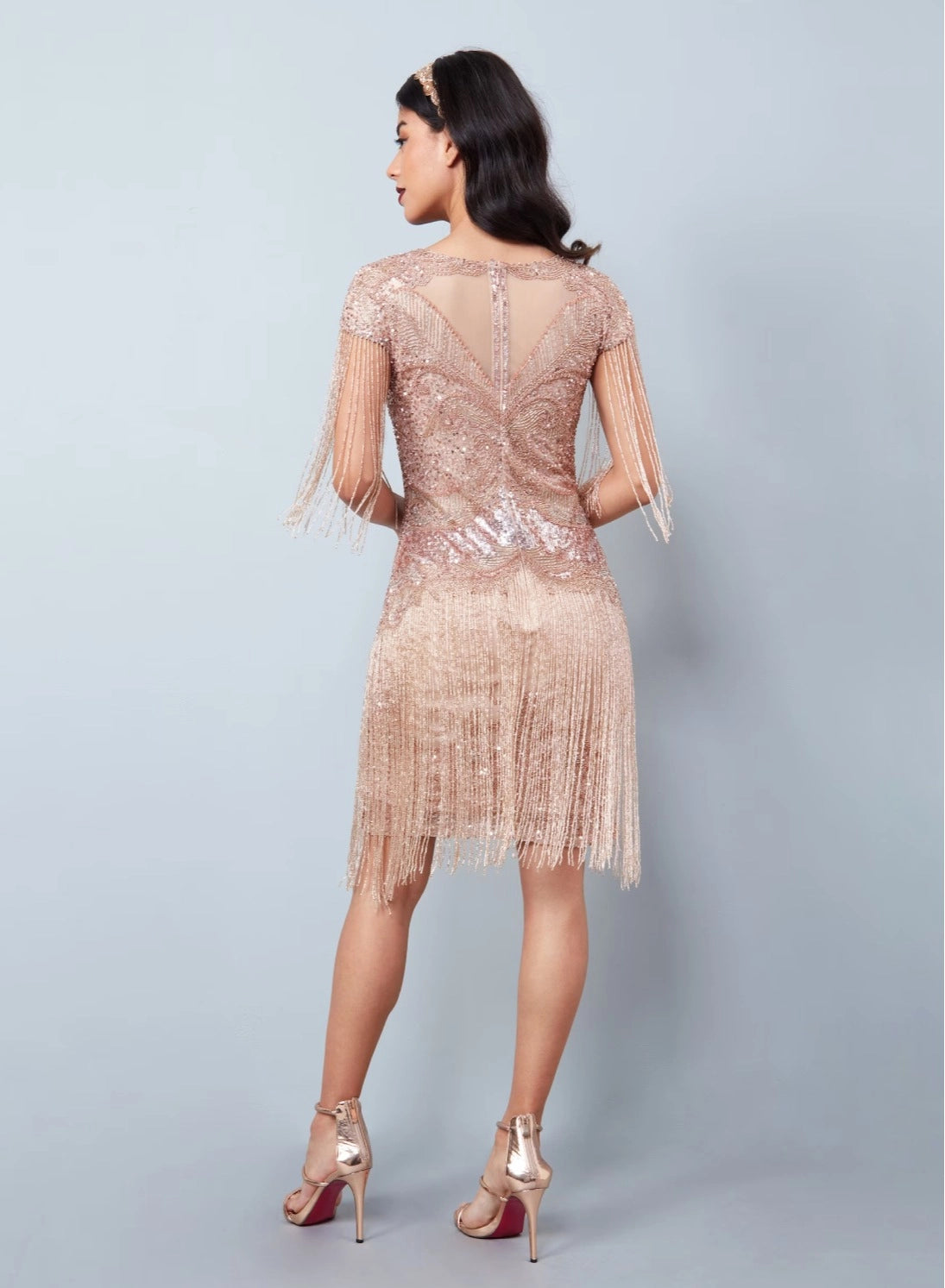 Sybill Fringe Blush Dress by Gatsby Lady London