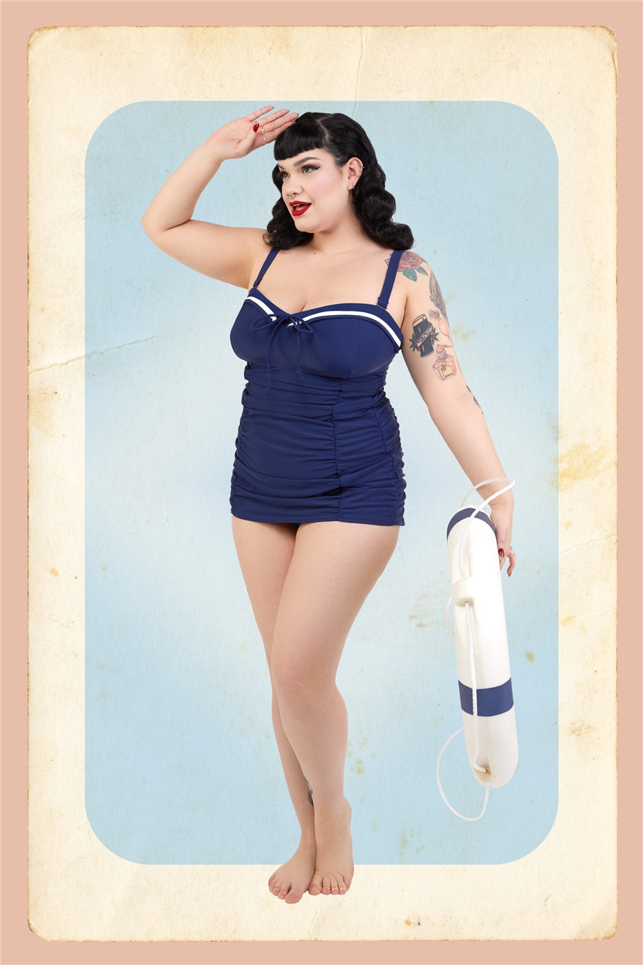 Sailor Folded Collar Swimsuit by Collectif