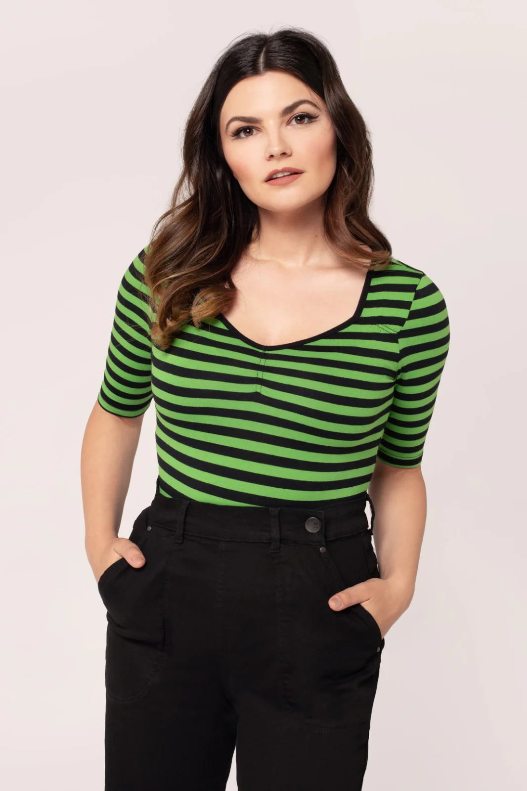 Warlock Top in Green/Black by Hell Bunny