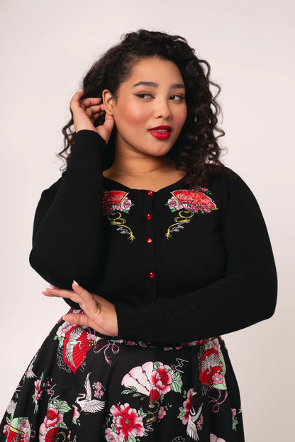 Yuna Embroidered Black Cardigan by Hell Bunny - Lemonie Boutique