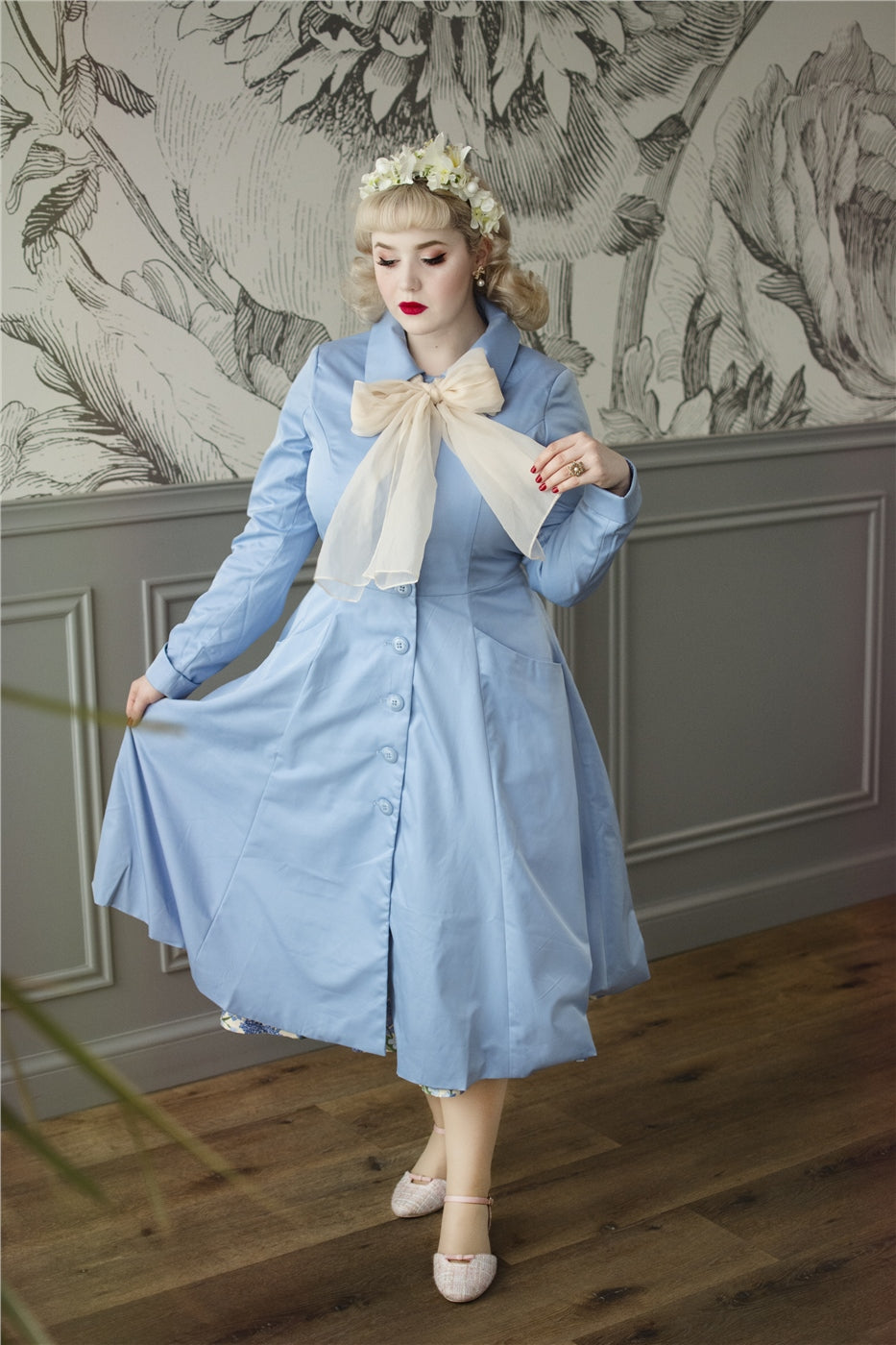 Zarah Swing Trench Coat in Light Blue by Collectif