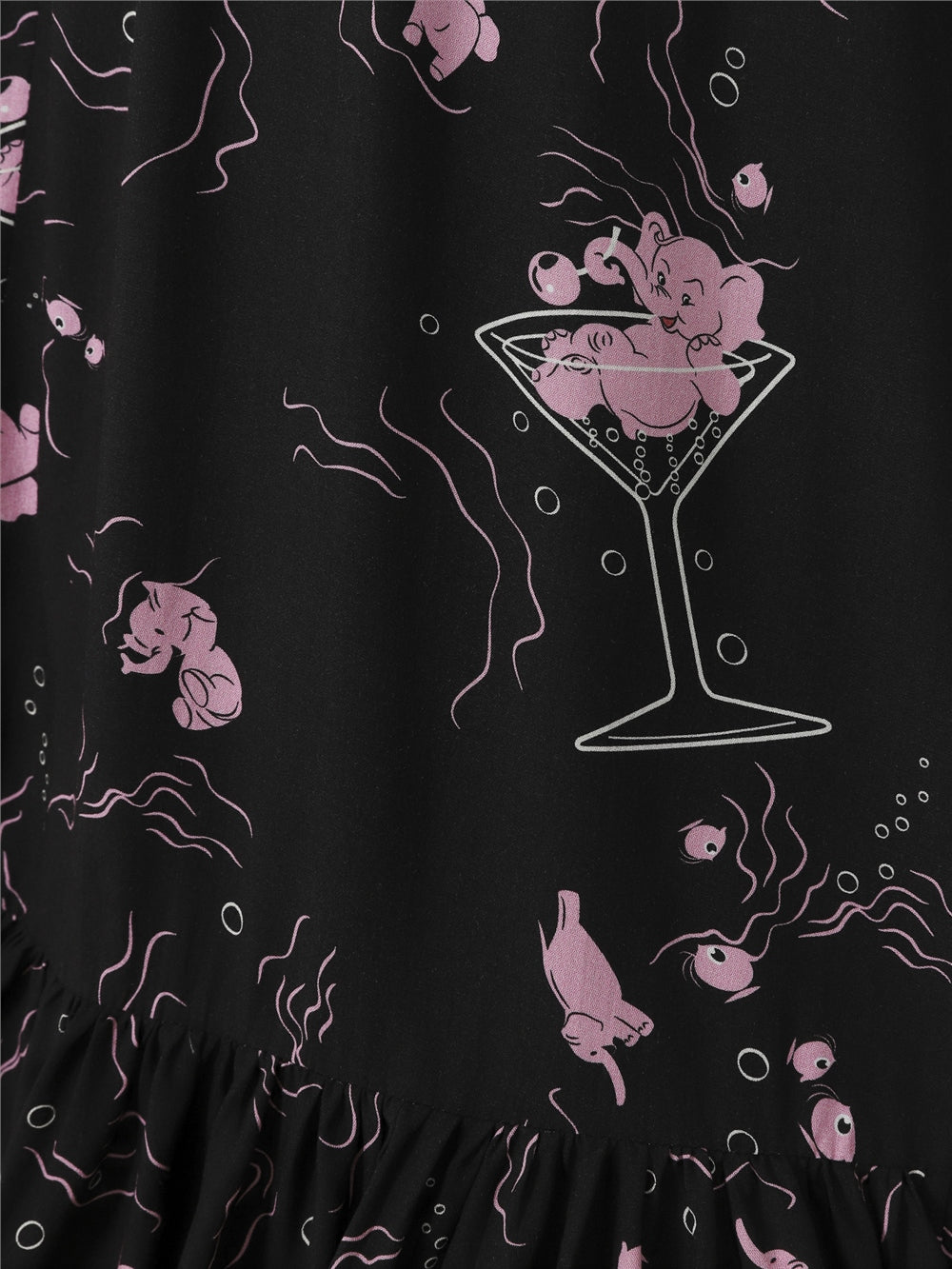 Close up of the Carmen tipsy elephant dress print and material