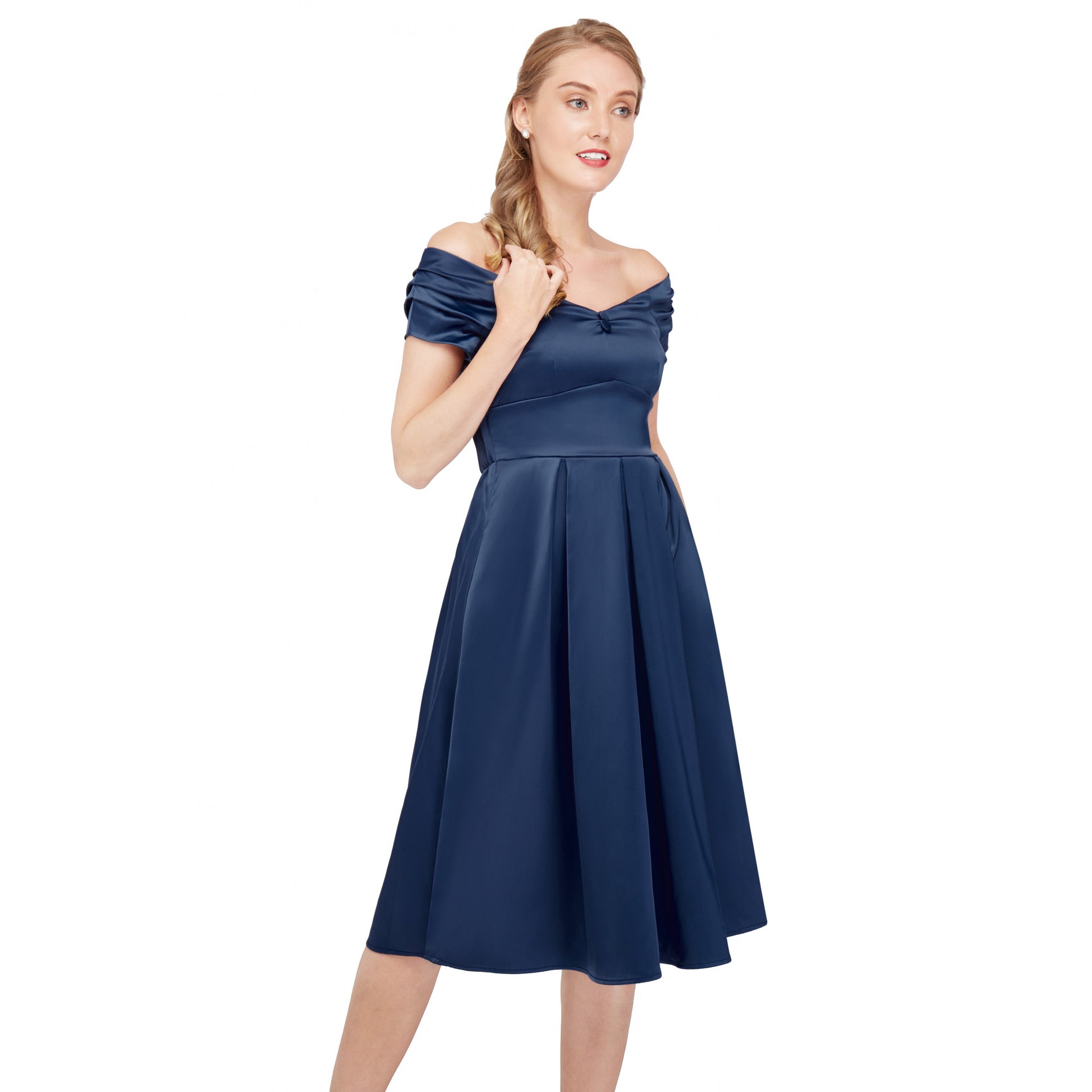 satin swing dress uk Size UK 18 (US 14-16 / EU 46) - Ruby Champagne Silk Sweetheart Tea Length Swing Dress