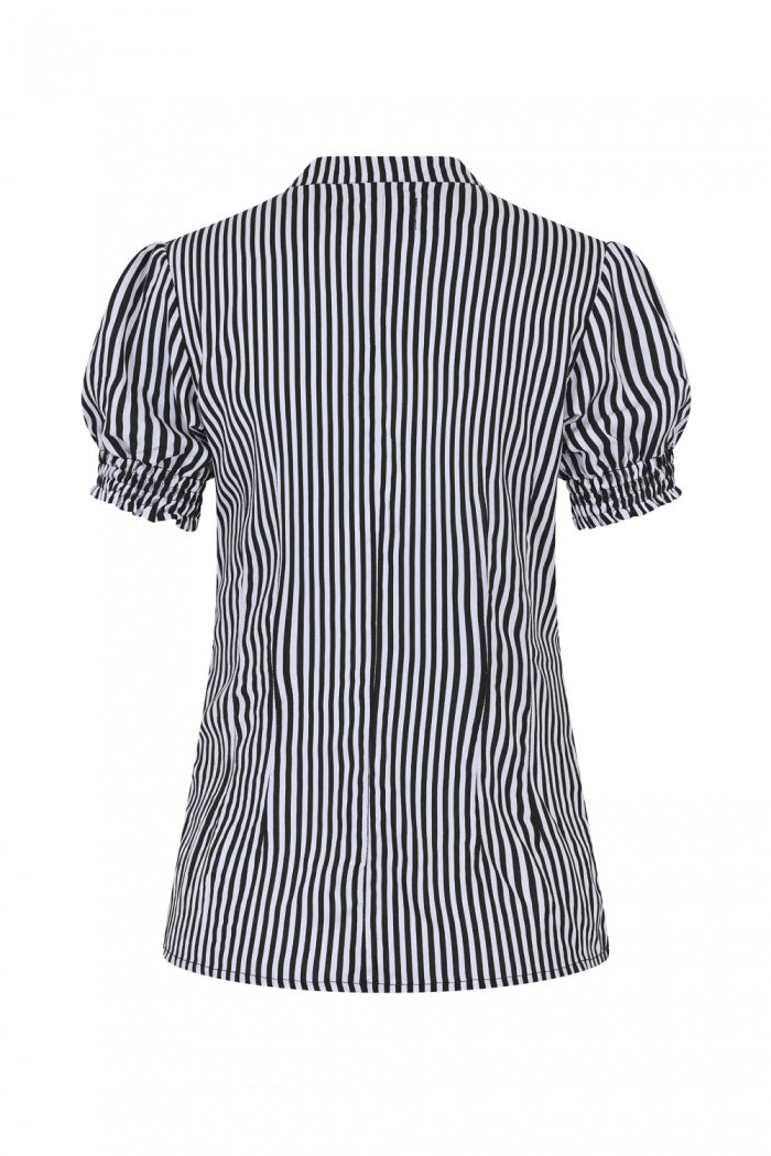 The back view of the vertical striped Humbug blouse shown against a plain white background.