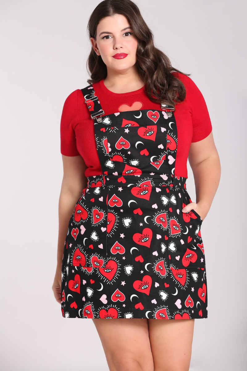 Kate Heart Pinafore Dress by Hell Bunny