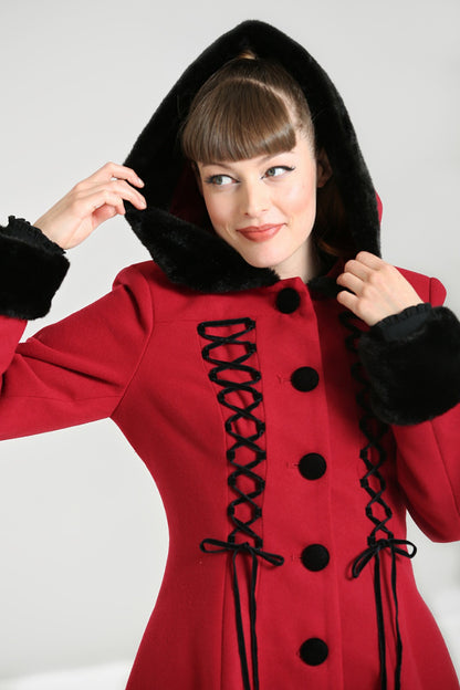 Amaya Laceup Detail Coat in Red by Hell Bunny