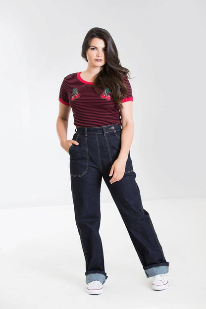 Weston Denim Trousers in Navy by Hell Bunny