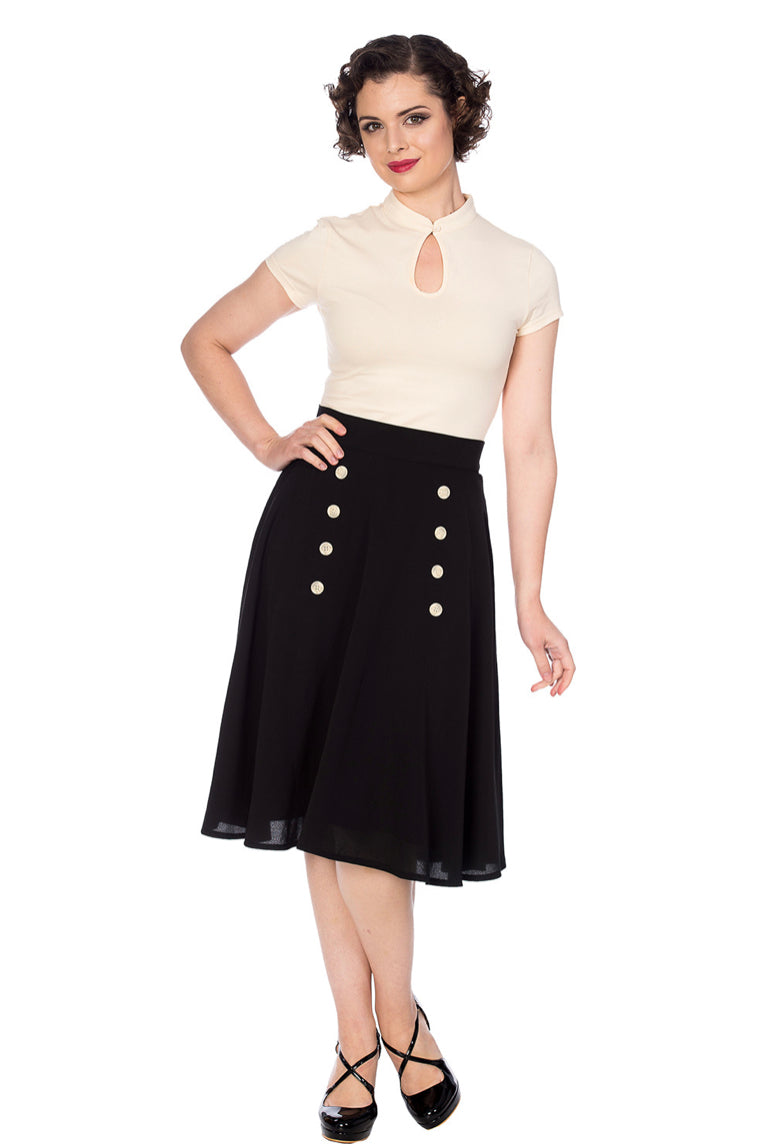 Cute As A Button 50s Skirt in Black by Banned