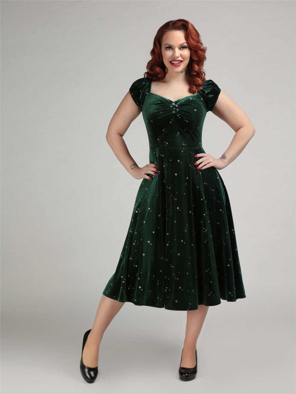Dolores Glitter Star Velvet Doll Dress by Collectif