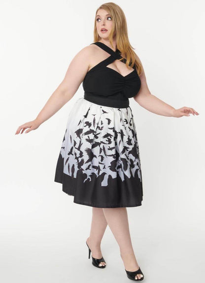 The Birds x Unique Vintage Birds Attack Print Main Attraction Swing Skirt