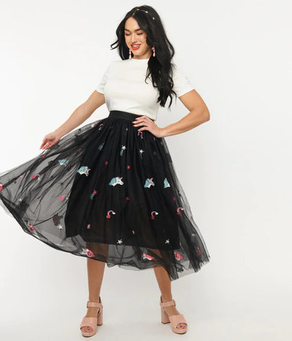 Hilty Black Tulle Rainbow Unicorn Skirt by Unique Vintage Lemonie Boutique
