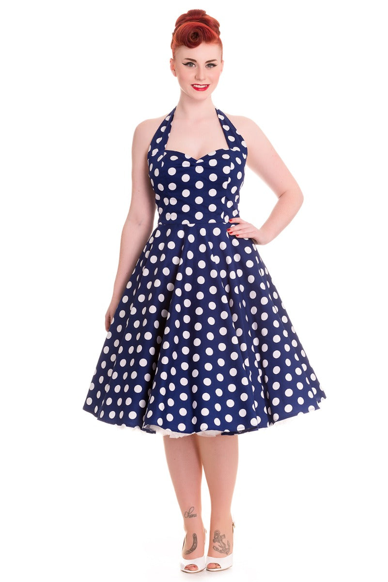 Mariam Dress in Navy Polka by Hell Bunny