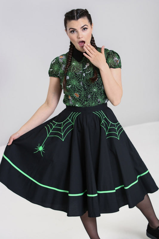 Miss Muffet 50s Skirt in Black and Green by Hell Bunny