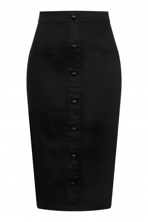 Black button front pencil skirt