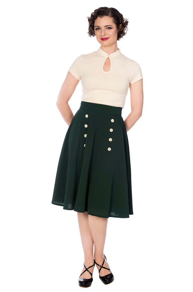Cute As A Button 50s Skirt in Forest Green by Banned