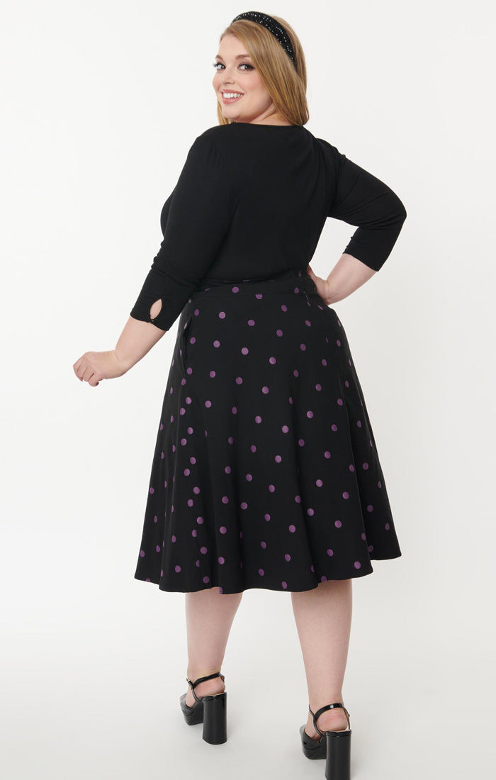 Black & Purple Polka Dot Vivien Swing Skirt