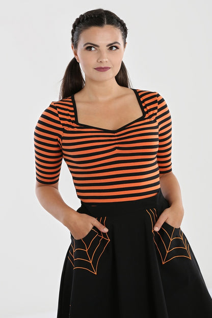 Warlock Top in Orange/Black by Hell Bunny