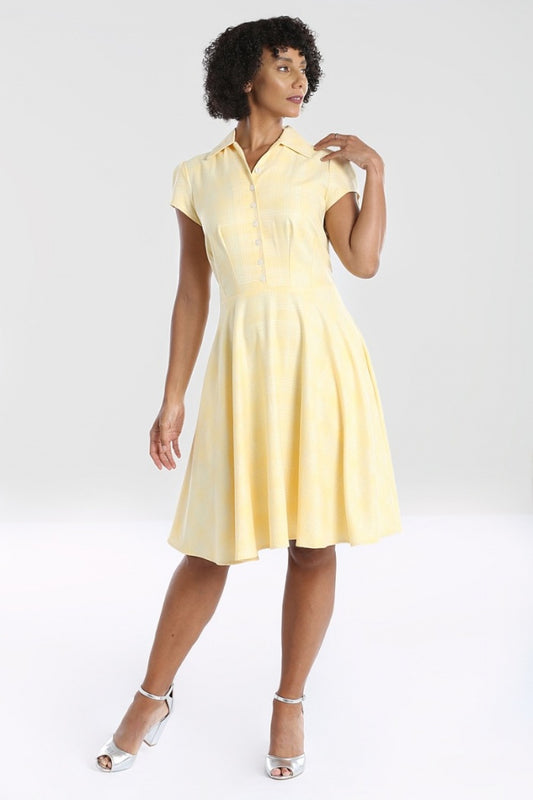 Joy 50s Lemon Yellow Mid Dress by Hell Bunny