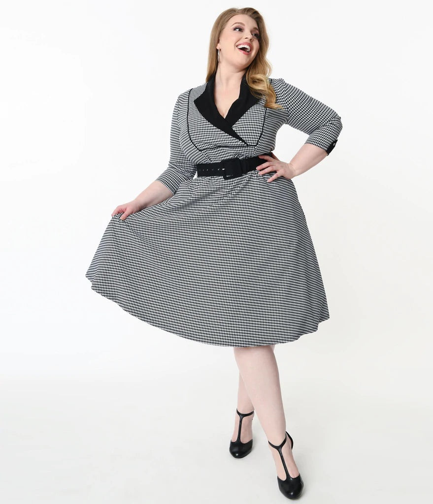 Trudy Houndstooth Swing Dress by Unique Vintage