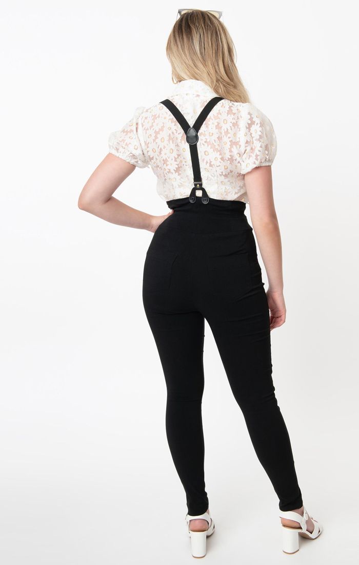 Black Moorehead Skinny Suspender Pants by Unique Vintage