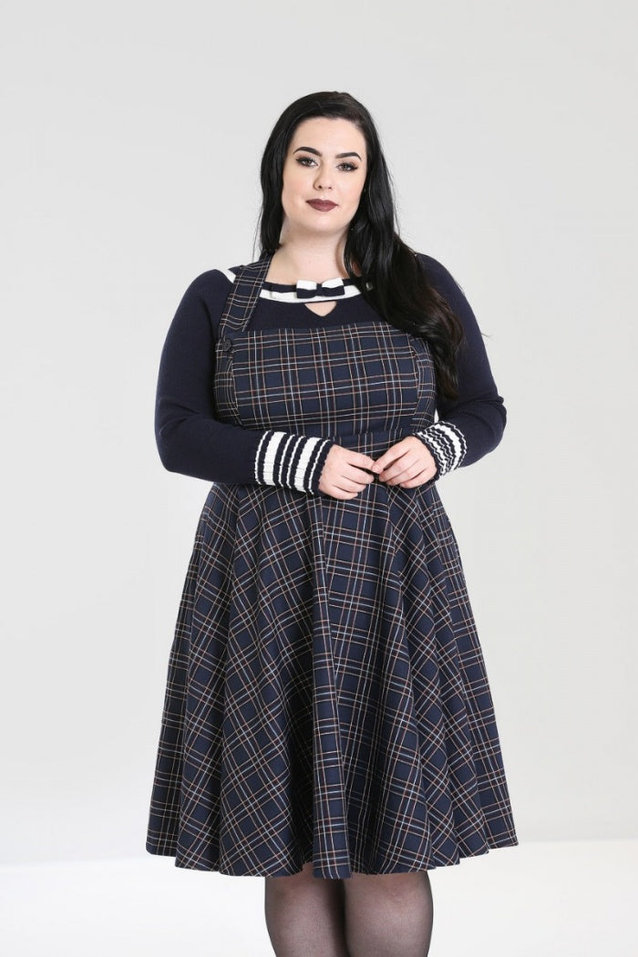 Peebles Pinafore Dress in Navy by Hell Bunny