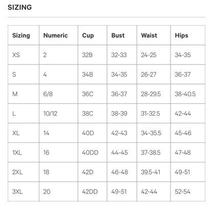 Size guide for the Pumpkin Fit and Flare She.E.O dress