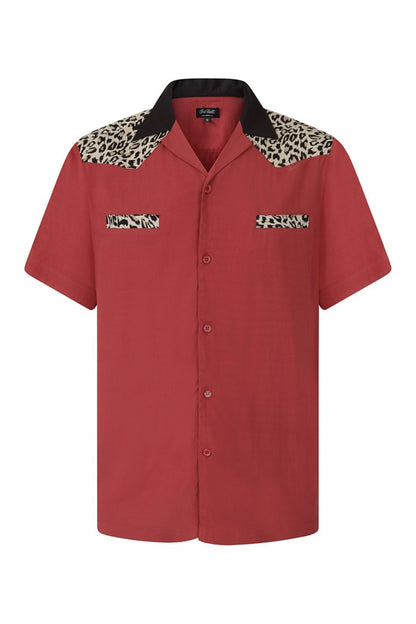 Jeffery Contrast Leo Bowling Shirt in Red by Chet Rock